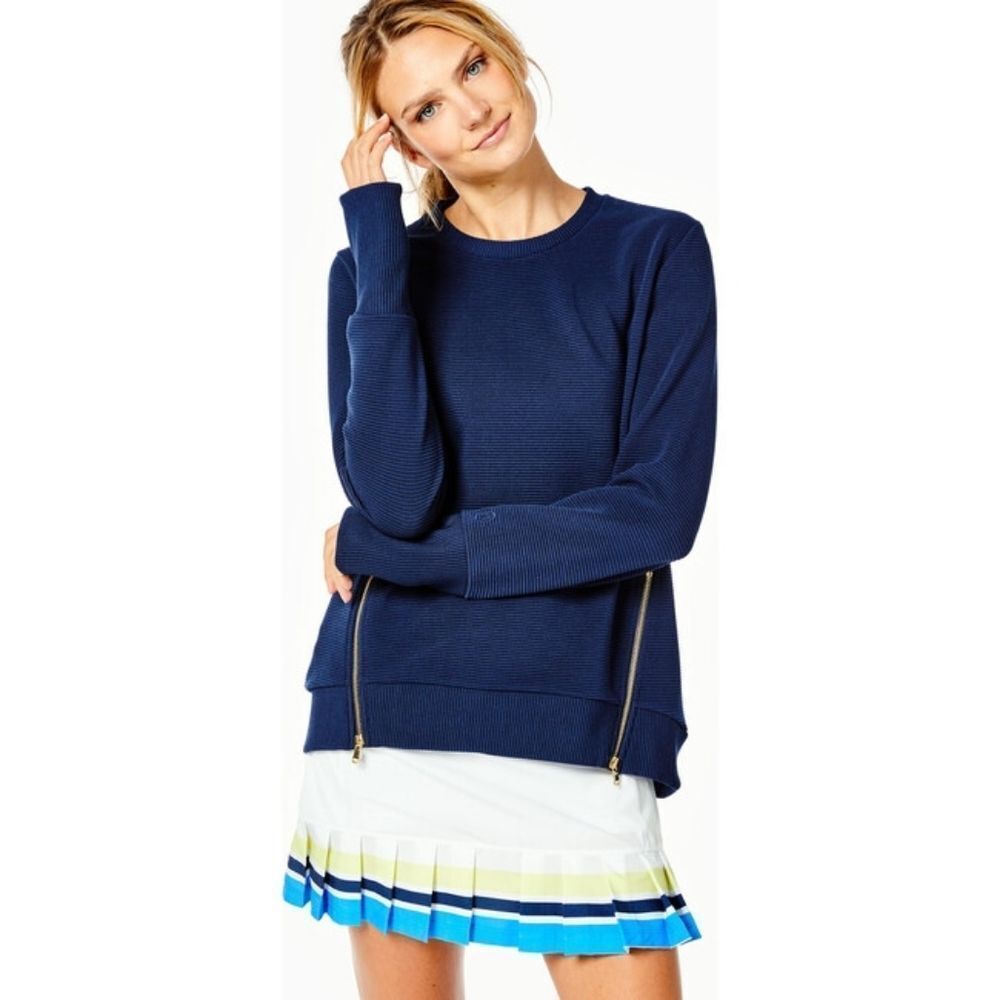 Addison Bay Everyday Navy Crewneck Pullover Top with Gold Zipper Pockets Size 3X